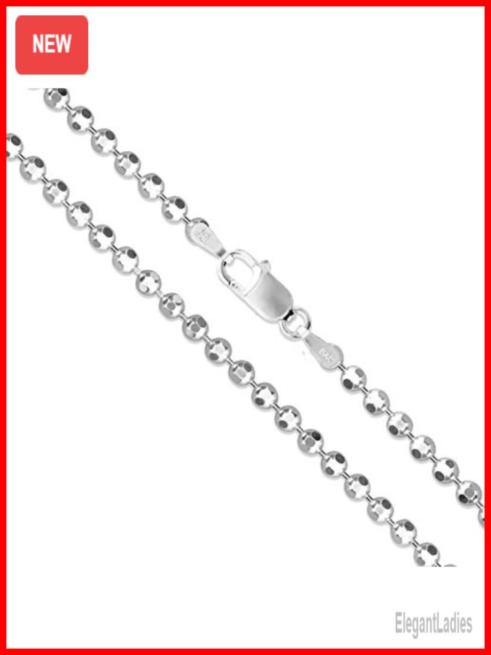 Sterling Silver Diamond-Cut Ball Bead Chain Necklace 2.2mm 925 Italy Dog Tag
